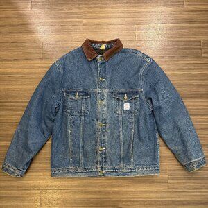 VTG Pointer Brand Trucker Jacket Sz XL USA Denim Blue Jean Quilt Lined Corduroy